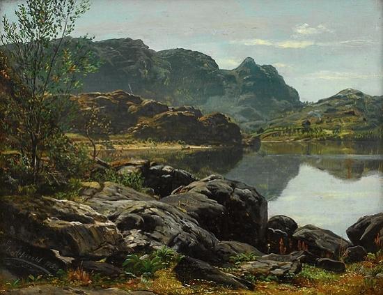 Anders Askevold Landskap med innsjo oil painting image
